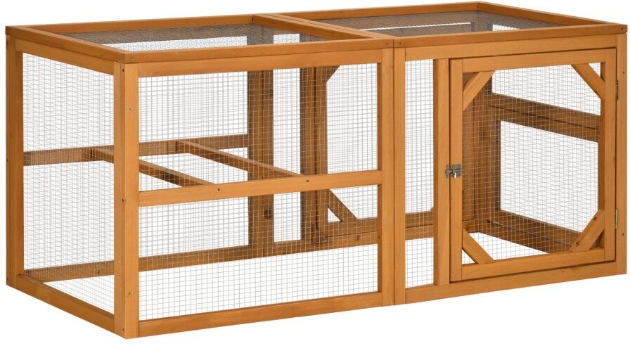 MHSTAR UK LTD PawHut Chicken Coop, Wooden Chicken Run w/ Perches, Doors, for 2-4 Chickens, 140 x 61 x 63.5cm - Natural Wood Tone