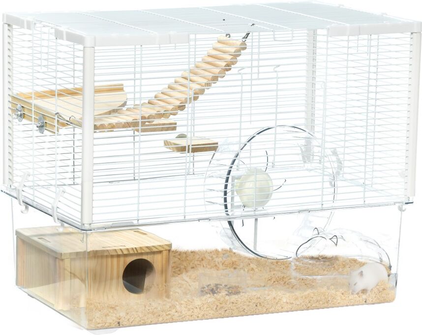MHSTAR UK LTD PawHut Hamster Cage, Gerbil Cage w/ Deep Bottom, Wooden Ramp, Exercise Wheel