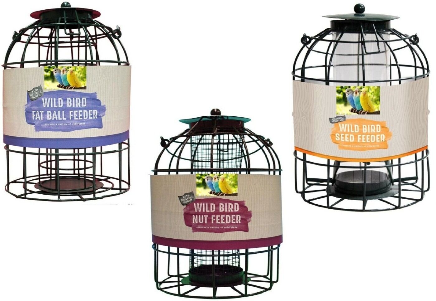 aroonz trading limited Set of 3 x Squirrel Resistant Guard Nut, Seed & Fat Ball Bird Feeders