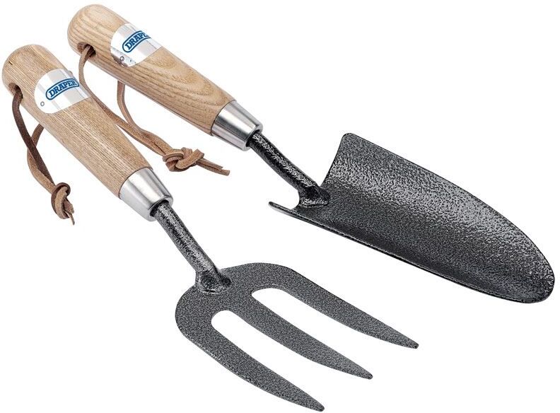 GHB Traders Limited Draper Carbon Steel Heavy Duty Hand Fork and Trowel Set with Ash Handles (2 Piece) (83776)