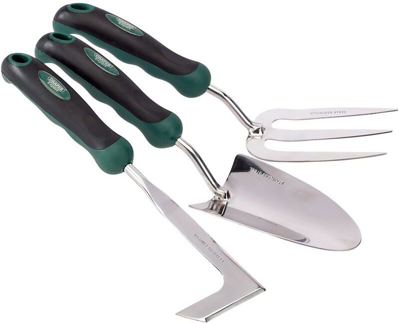 GHB Traders Limited Draper Stainless Steel Heavy Duty Soft Grip Fork, Trowel and Weeder Set (3 Piece) (27436)