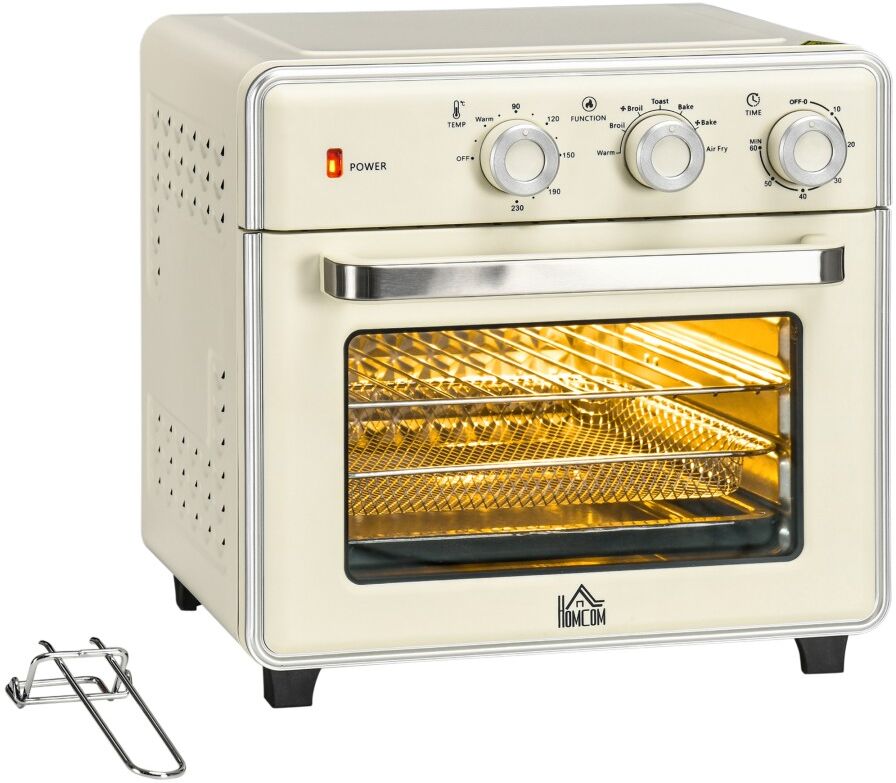MHSTAR UK LTD HOMCOM 7-in-1 Toaster Oven, 20L 4-Slice Convection Oven with Warm, Broil, Toast, Bake, Air Fryer Setting, 60min Timer and Adjustable Thermostat, 4 Acc