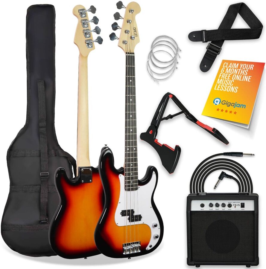 NORMANS (BURTON UPON TRENT) LIMITED 3rd Avenue Electric Bass Guitar Pack - Sunburst with White