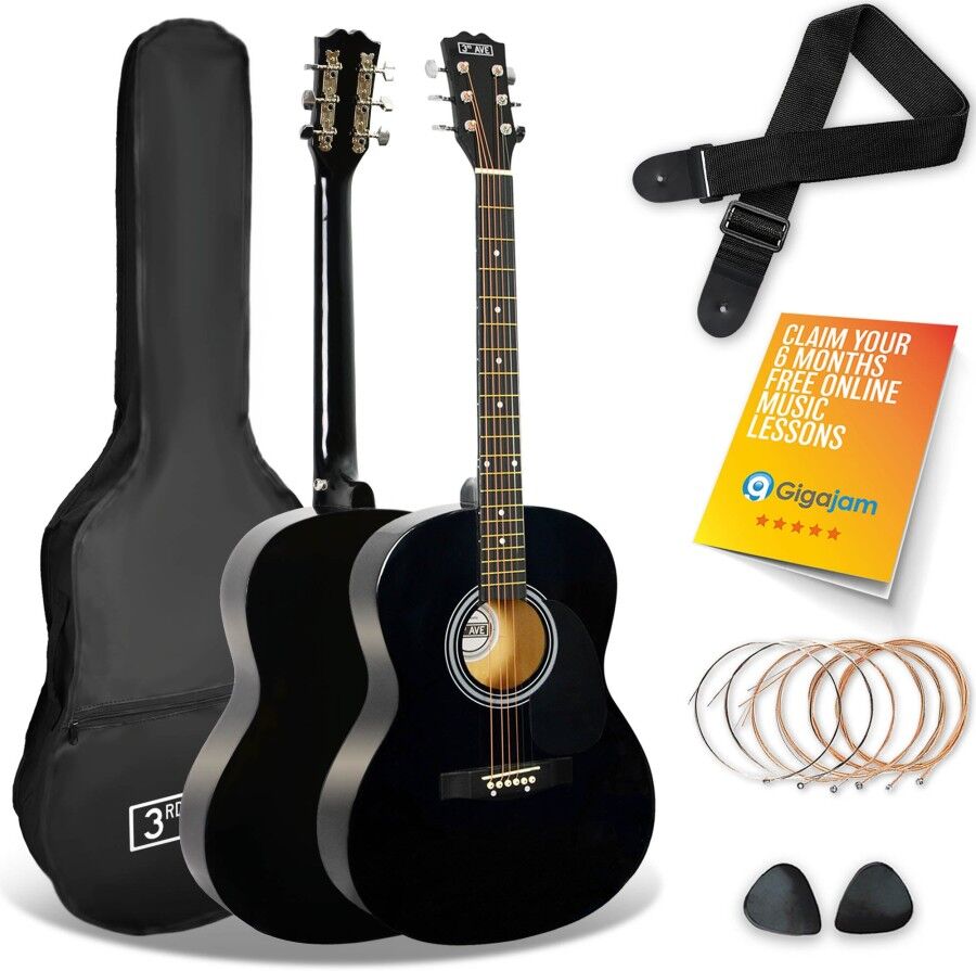 NORMANS (BURTON UPON TRENT) LIMITED 3rd Avenue Full Size Acoustic Guitar Pack - Black