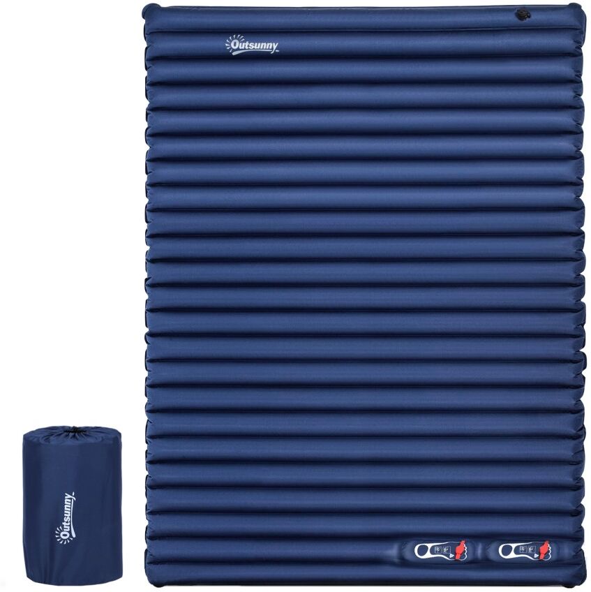 MHSTAR UK LTD 2 Person Camping Inflating Sleeping Mat Inflatable Mattress Ultralight Folding Bed Portable Air Bed for Outdoor Backpacking Hiking Travel - Blue Out