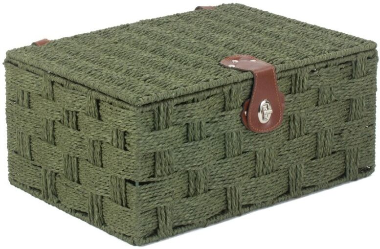 Red Hamper Twisted Green Paper Rope Picnic Basket - Medium