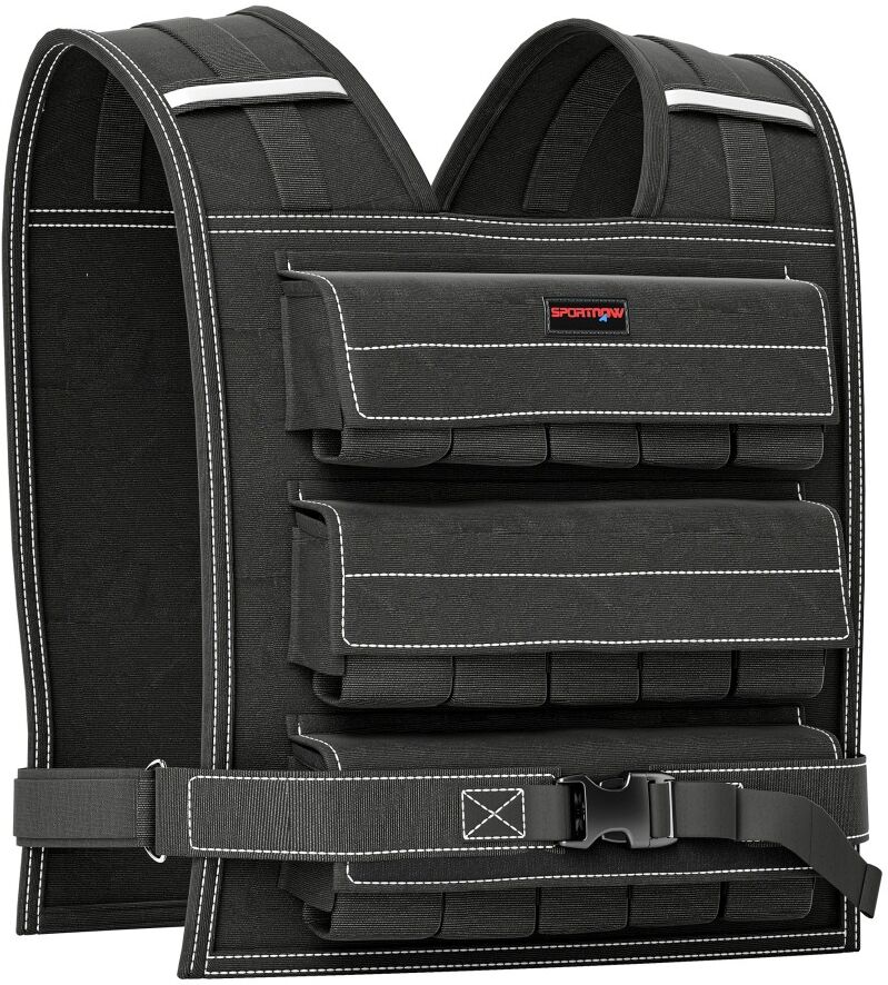MHSTAR UK LTD SPORTNOW 20KG Adjustable Weighted Vest, Weight Vest with 20 Metal Weights, Adjustable Straps and Reflective Strips, for Men and Women Running Cardio E