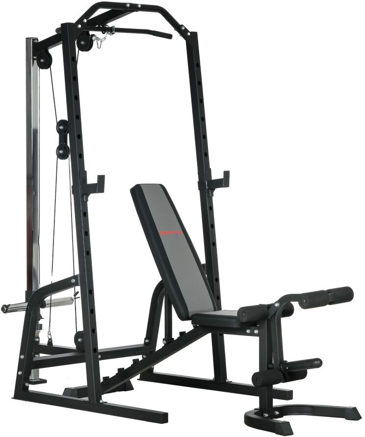 MHSTAR UK LTD SPORTNOW Smith Machine & Cable Pulley System with Adjustable Weight Bench, Multifunction Home Gym Power Rack with Lat Pull Down System, Barbell Rack f