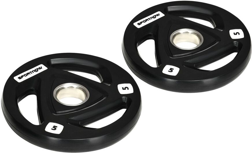 MHSTAR UK LTD SPORTNOW 2 x 5kg Olympic Weight Plates, Tri-Grip Rubber Coated Barbell Weights Set w/ 5cm Holes, for Home, Gym, Lifting and Strength Training