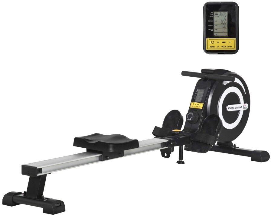 MHSTAR UK LTD HOMCOM Indoor Body Health & Fitness Adjustable Magnetic Rowing Machine Rower with LCD Digital Monitor & Wheels for Home, Office, Gym