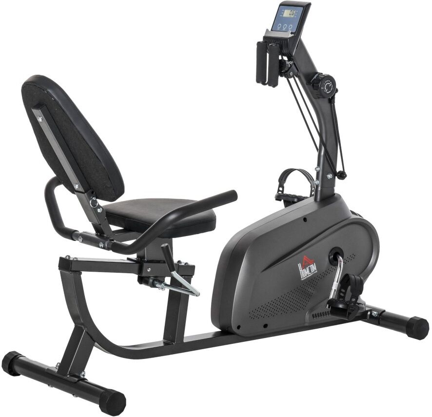 MHSTAR UK LTD HOMCOM Fitness Recumbent Bike Magnetic Resistance Exercise Bike Stationary Cycling Bike, Pad Holder with LCD Monitor, Indoor Cardio Workout, Black