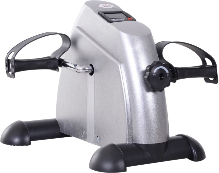 MHSTAR UK LTD HOMCOM Mini Exercise Bike Portable Pedal Exerciser Arm Leg Cycle Gym Fitness LCD Display Adjustable Resistance Silver