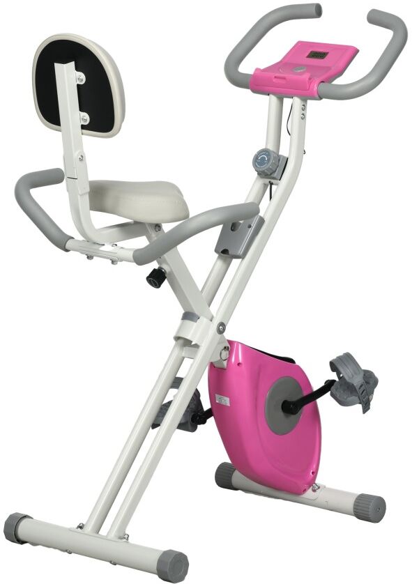 MHSTAR UK LTD HOMCOM Folding Exercise Bike, 8 Level Magnetic Resistance Indoor Stationary Bike, Upright Fitness Bike with Backrest Tablet Holder, 5 Level Adjustable