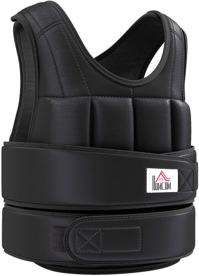 MHSTAR UK LTD HOMCOM 10kg Men Or Women Waist Trainer Vest Adjustable Weighted w/ 38 Weight Bags Easy Use Cardio Running Fitness Black For Weight Loss Exercise Work
