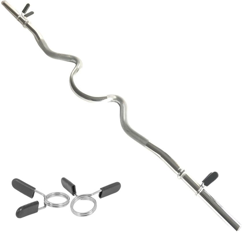 Monster Cable Body Revolution EZ 1" Super Curl Barbell Bar 1.2m Spinlock Collar