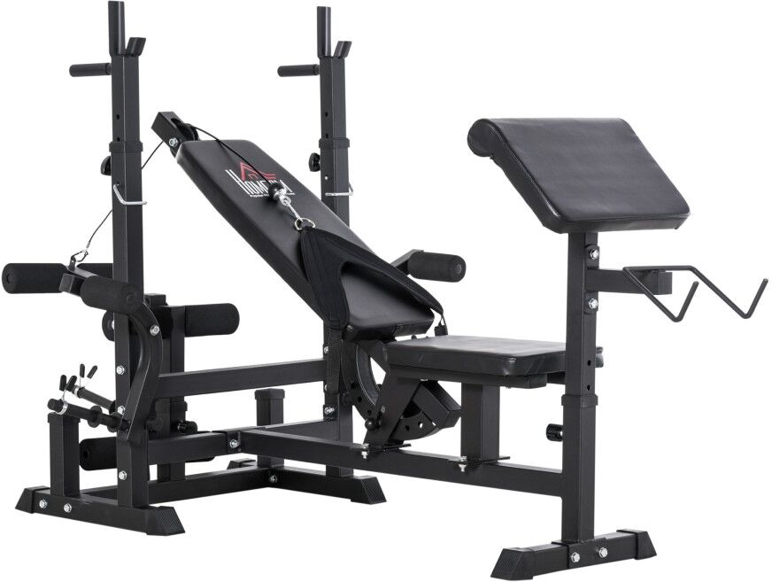 MHSTAR UK LTD HOMCOM Multi-Exercise Full-Body Weight Rack with Bench Press, Leg Extension, Chest Fly Resistance Band & Preacher Curl