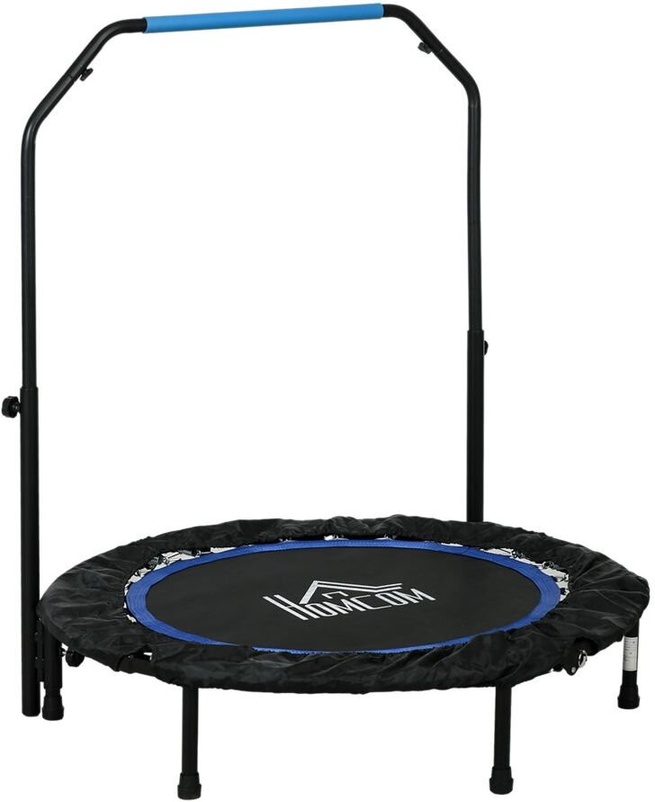 MHSTAR UK LTD HOMCOM 40" Foldable Mini Trampoline Fitness Trampoline Rebounder for Adults w/ Adjustable Foam Handle, for Indoors, Outdoors, Cardio Training, Blue