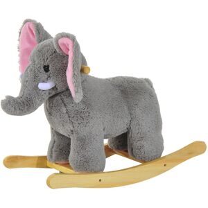 MHSTAR UK LTD HOMCOM Kids Children Rocking Horse Plush Ride on Animal Wooden Riding Traditional Rocker Gift w/32 nursery rhymes (Grey Elephant)