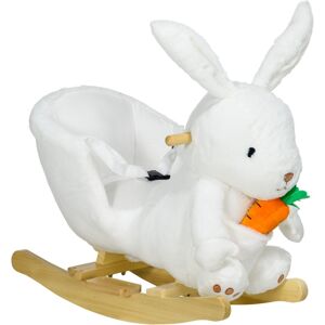 MHSTAR UK LTD HOMCOM Kids Rocking Horse, Plush Rabbit-Shaped Baby Rocking Animal w/ Carrot Toy, Safety Harness, Realistic Sounds, Foot Pedals, for Toddlers Aged 18-