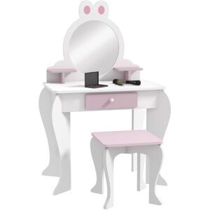 MHSTAR UK LTD ZONEKIZ Kids Dressing Table with Mirror and Stool , Kids Vanity Table Girls Dressing Table with Drawer, Storage Shelf, Rabbit Design, for Ages 3-6 Yea
