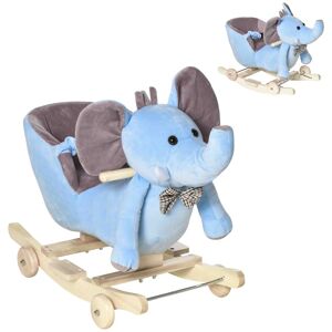 MHSTAR UK LTD HOMCOM 2 In 1 Plush Baby Ride on Rocking Horse Elephant Rocker with Wheels Wooden Toy for Kids 32 Songs (Blue)