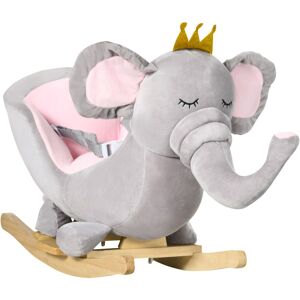 MHSTAR UK LTD HOMCOM Baby Rocking Horse Plush Ride On Elephant Rocker with Sound Safety Belt Toddler Toy for 18 - 36 Months