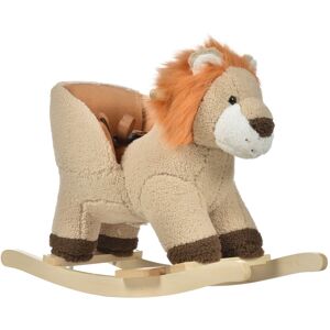 MHSTAR UK LTD HOMCOM Kids Children Rocking Horse Plush Ride On Lion Seat w/ Sound Wood Base Seat Safety Belt Toddler Baby Toy Brown