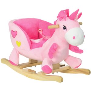 MHSTAR UK LTD HOMCOM Rocking Horse, Kids Plush Ride on Unicorn with Songs, Wooden Base, Seat Belt, for Toddlers 18-36 Months, Pink