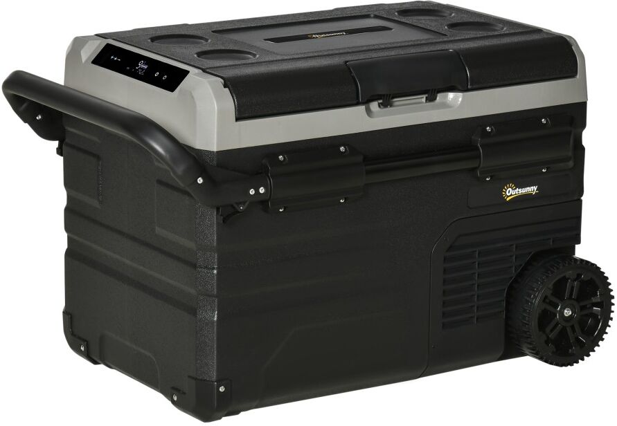 MHSTAR UK LTD 40L Car Refrigerator, Portable Compressor Cooler Box, Fridge Freezer w/ Inner LED Light, Foldable Handles, Cup Holders, 12/24V DC and 110-240V AC for