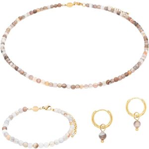 Bracelet, necklace and earrings set in Botswana agate for women Sloya Serena Blanc 17,5/23 cm Female Bracelet, necklace and earrings set in Botswana agate for women Sloya Serena Blanc 17,5/23 cm Female