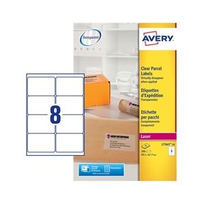 Avery Addressing Laser Labels 8 Per Sheet 99.1x67.7mm Clear - L7565-25 Avery Addressing Laser Labels 8 Per Sheet 99.1x67.7mm Clear - L7565-25
