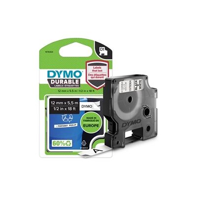 Dymo D1 Black on White 12mmx3m Labelling Tape 1978364 Dymo D1 Black on White 12mmx3m Labelling Tape 1978364