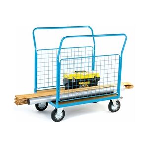 GPC 2 Mesh Sides Platform Truck; Fixed/Swivel Castors; Steel; Blue/Veneer GPC 2 Mesh Sides Platform Truck; Fixed/Swivel Castors; Steel; Blue/Veneer