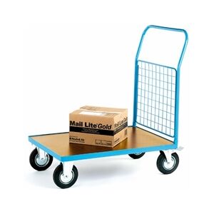 GPC Single Mesh End Platform Truck; Fixed/Swivel Castors Steel Blue/Veneer GPC Single Mesh End Platform Truck; Fixed/Swivel Castors Steel Blue/Veneer
