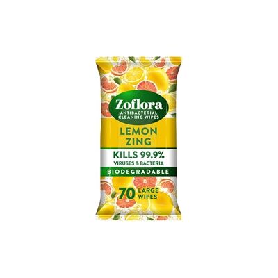 Zoflora Lemon Biodegradable Antibacterial Cleaning Wipes 70's Zoflora Lemon Biodegradable Antibacterial Cleaning Wipes 70's