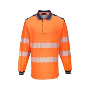 Portwest PW3 Hi Vis Cotton Comfort Polo Shirt L/S S Orange/Navy Portwest PW3 Hi Vis Cotton Comfort Polo Shirt L/S S Orange/Navy