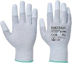Portwest Anti-Static PU Fingertip Glove 1 Pair Grey Small (Pack 12)