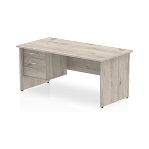Impulse 1600x800mm Desk Grey Oak Panel Leg 1x2 Drawer Fixed Pedestal