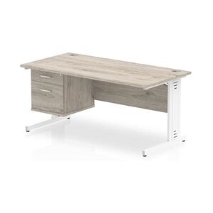 Impulse 1600x800mm Desk Grey Oak White Leg 1x2 Drawer Fixed Pedestal