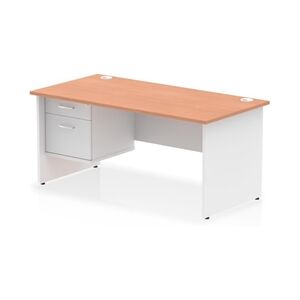 Impulse 1600x800 Desk Beech/White Panel End Leg 1x2 Drawer Fixed Ped