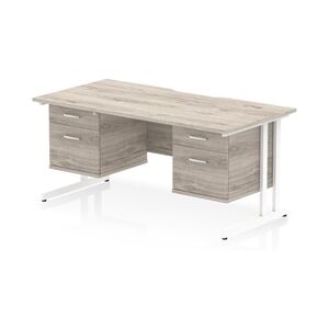 Impulse 1600 x 800mm Scalloped Desk Grey Oak White Cantilever 2x2D Ped