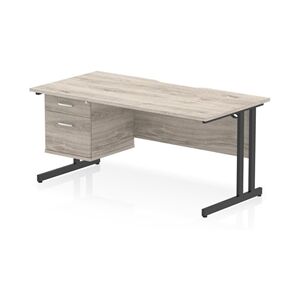 Impulse 1600 x 800mm Scalloped Desk Grey Oak Black Cantilever 2D Ped