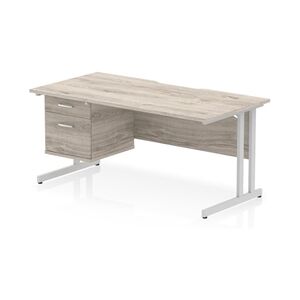 Impulse 1600 x 800mm Scalloped Desk Grey Oak Silver Cantilever 2D Ped