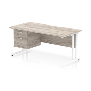 Impulse 1600 x 800mm Scalloped Desk Grey Oak White Cantilever + 2D Ped