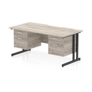 Impulse 1600 x 800mm Scalloped Desk Grey Oak Black Cantilever 2x2D Ped