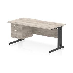 Impulse 1600x800mm Scalloped Desk Grey Oak Black Cable Managed 2D Ped