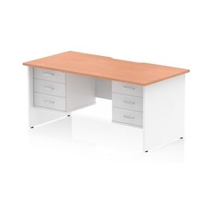 Impulse 1600 x 800mm Scalloped Desk Beech White Panel End 2x3D Ped