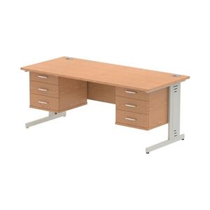 Impulse 1800x800 Desk Oak Silver Cable Managed Leg + 2x Fixed Pedestal Impulse 1800x800 Desk Oak Silver Cable Managed Leg + 2x Fixed Pedestal