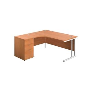 UnknownBrand - Twin Upright 1600x1200 LH Radial Beech-White - Desk UnknownBrand - Twin Upright 1600x1200 LH Radial Beech-White - Desk