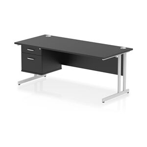 Impulse 1800x800 Desk Black/Silver Cantilever Leg 1x2 Drawer Fixed Ped Impulse 1800x800 Desk Black/Silver Cantilever Leg 1x2 Drawer Fixed Ped